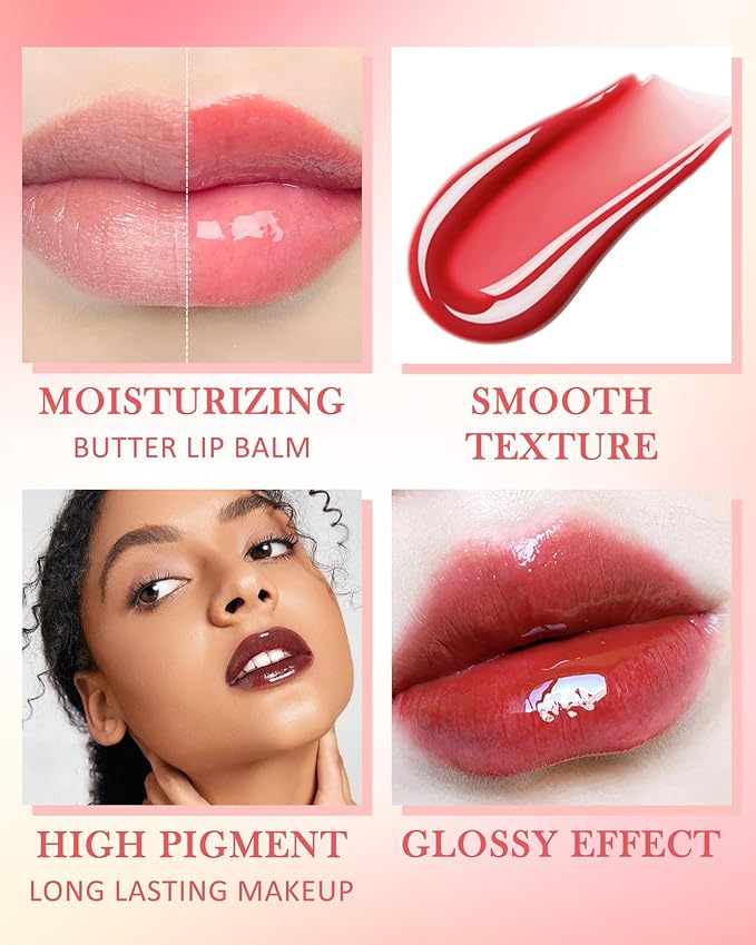 Lip Balm Butter Chrrey, Hydrating Tinted Butter Lip Gloss,Clear Lip Mask Lip Care Moisturizer, Smooth Lip Treatment Balm,Non-Sticky Jelly Glow Reviver Fat Lip Oil,Christmas Makeup Gift for Women-05