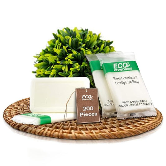 ECO amenities Bar Soap Pack - 200 Count, 1 oz Travel Body Bars - Individually Wrapped Hotel Guest Soaps for Travel Hygiene - Light Green Tea Scent & Cruelty Free