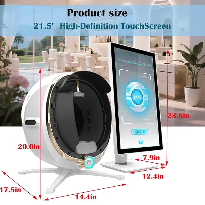 Skin Analysis Machine Professional - 21.5" HD Display, AI-Powered Facial Scanner for Salons & Spas,Product recommendations, 8-Spectral Imaging (Acne/Pigmentation/Wrinkle Detection), Multi-Language