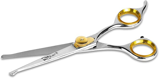Sharf Dog Grooming Scissors, Gold Touch 6.5 Inch Straight Professional Dog Grooming Shear with Safety Round Tip