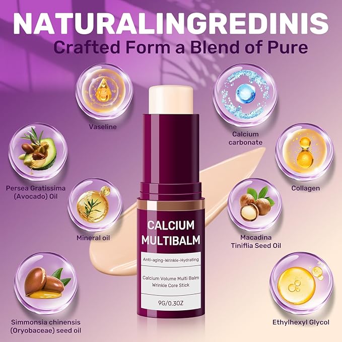 3pcs Calcium Volume Multi Balm,Calcium Multi Balm,Wrinkle Core Stick，Korean Collagen Moisturing Stick, Anti-aging, Hydrating, Almond & Vitamin E for Lip Balm Eye Cream Neck