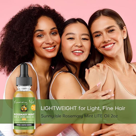Sunny Isle Rosemary Mint Hair and Strong Roots Oil Lite 2oz | For Light, Thin Hair | Infused with Biotin & Jamaican Black Castor Oil | Nourish Hair Follicles | Dry Scalp, Split Ends