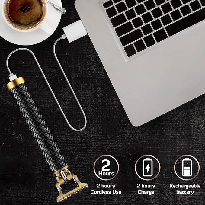 Professional Cordless Hair Clipper and Trimmer for Men, T Blade Zero Gapped Rechargeable Beard Shaver, Hair Cutting Kit With Ear Spoon Tool Set, Black