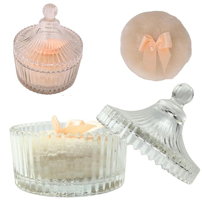 2 Pcs Large Body Powder Puff and Container Powder Container with Puff Powder Puff Crystal Container Soft Washable Reusable Velour Face Body Glitter Powder Puff Wet Dry Makeup (Colorful Simple)