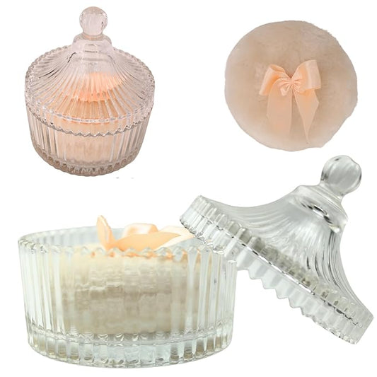 2 Pcs Large Body Powder Puff and Container Powder Container with Puff Powder Puff Crystal Container Soft Washable Reusable Velour Face Body Glitter Powder Puff Wet Dry Makeup (Colorful Simple)