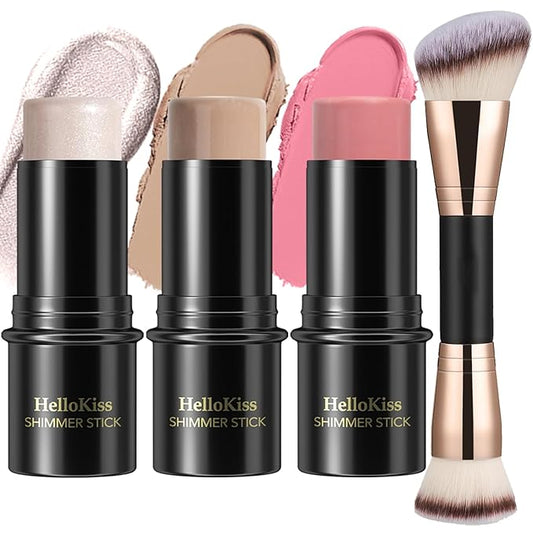 Hilareco 3 Pcs Cream Contour Stick Makeup Kit, Shades with Highlighter Stick, Blush Stick and Bronzer Contour Stick for Sculpt the Cheeks, Waterproof, Matte & Dewy Finish (Fair,#01+#08+#13)