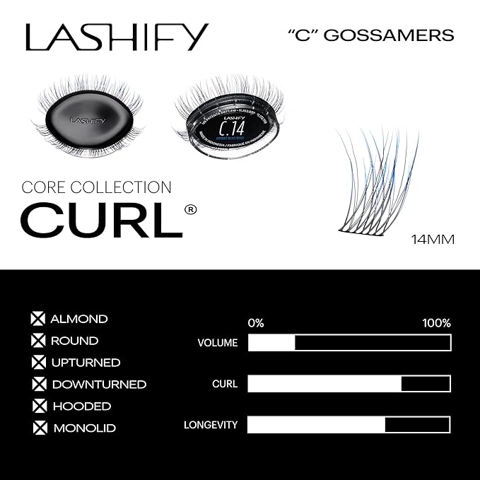 Lashify Curl 14mm Gossamer Eyelash Extensions Refill in Ombre Blue, Easy DIY False Lashes for a Natural Look