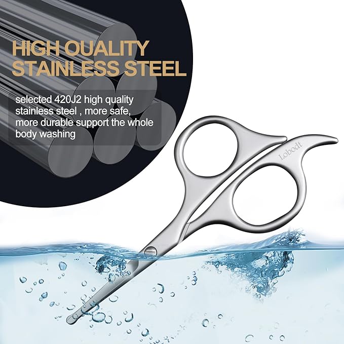 4.7-inch small nose hair scissors, round head, for trimming facial hair, ear hair, eyebrows, eyelashes, bathroom, suitable for both men and women, personal care and beauty (matte silver)