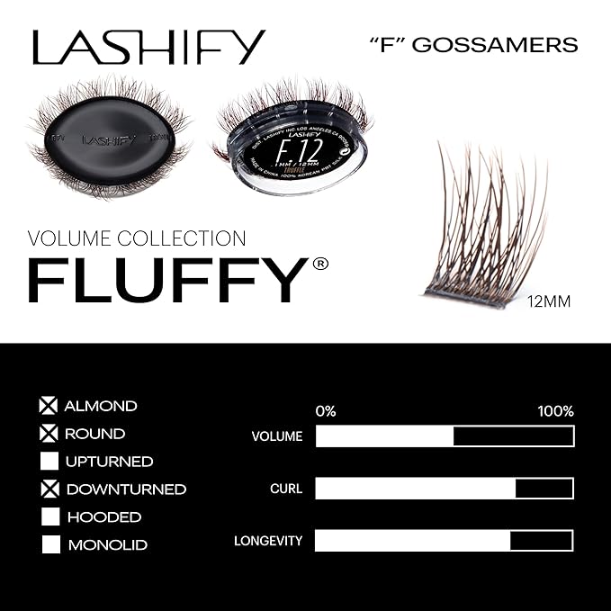 Lashify Fluffy 12mm Gossamer DIY Eyelash Extensions Refill, Truffle Color, Easy False Lashes To Add Fullness and Dimension