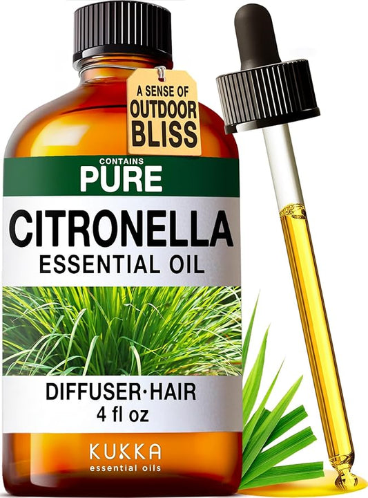 KUKKA Citronella Essential Oils - 4 Fl Oz - for Hair, Skin, Diffuser, Aromatherapy & DIY Soap Making Scent