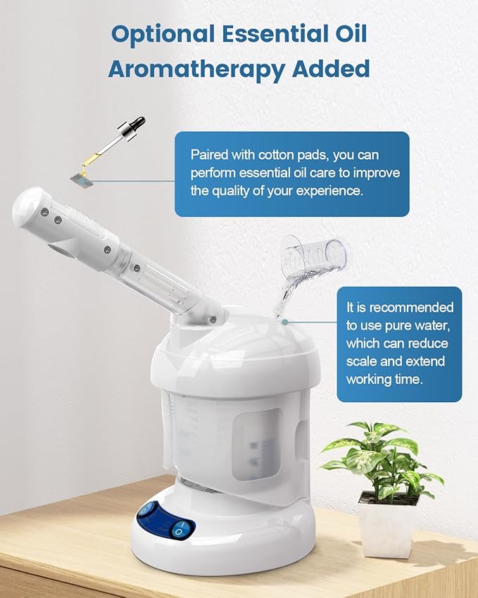 Tabletop Facial Steamer - Kingsteam Nano Ionic Face Steamer with 360° Rotating Arm, Moisturize, Remove Blackheads, Portable Facial Steamer for Home Facial Spa or Beauty Salon, White