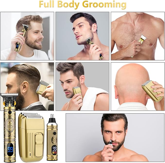 Professional Hair Trimmer for Men,Hair Clippers Nose Hair Trimmer Shaver Set,Cordless Barber Clippers,T-Blade Beard Trimmer Electric Shaver Razor for Men Haircutting Grooming Kit