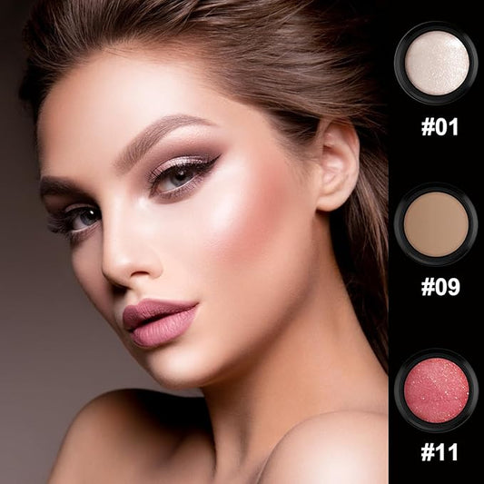 3 Pcs Cream Contour Stick Makeup Kit, Shades with Highlighter, Blush and Bronzer Contour Stick for Sculpt the Cheeks, Waterproof, Matte & Dewy Finish (Light,#01+#09+#11)