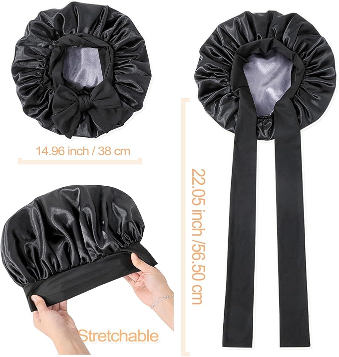 GDTOGRT Satin Silk Bonnet for Sleeping Women - Double Layer Sleep Hair Bonnets Caps for Curly Braid Hair with Tie Band