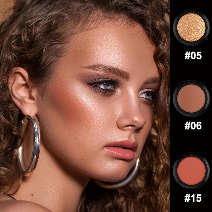 3 Pcs Cream Contour Stick Makeup Kit, Shades with Highlighter, Blush and Bronzer Contour Stick for Sculpt the Cheeks, Waterproof, Matte & Dewy Finish (Medium-Deep,#05+#06+#15)