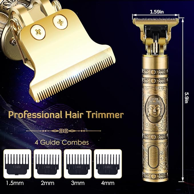 Hair Clippers for Men, Professional Cordless Rechargeable Beard Trimmer Gold Kit with Guide Combs