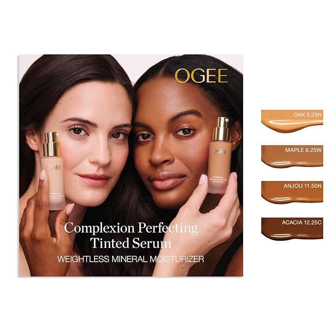 Ogee Complexion Perfecting Liquid Foundation - Lightweight Tinted Moisturizer For Face (Acacia 12.25C - Deep, Red Undertones) - with Vitamin C & Jojoba Oil - Certified Organic & Made in USA