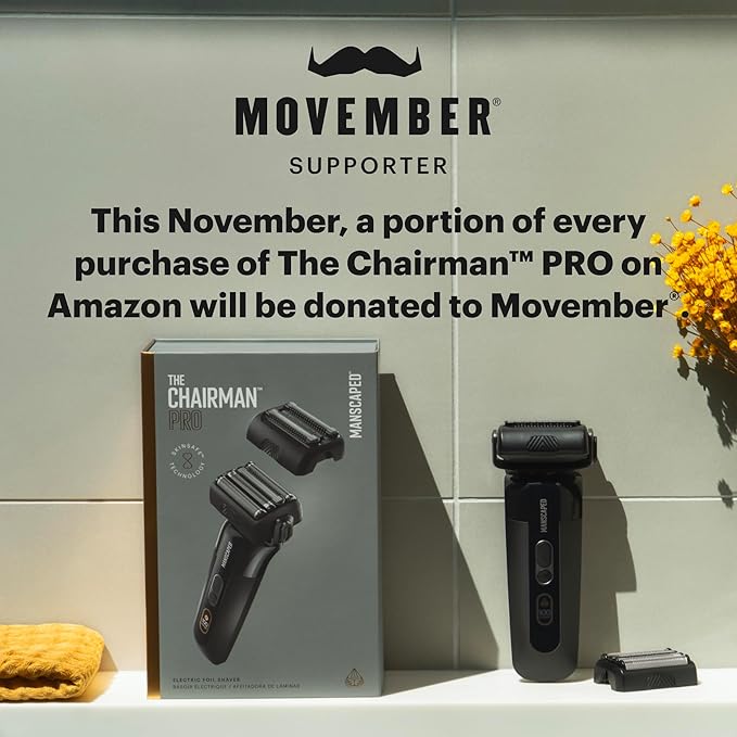 MANSCAPED® The Chairman™ PRO Men’s Electric Foil Face Shaver - Two Interchangeable Blade Heads, SkinSafe® Four-Blade Foil & Stubble Trimmer, USB-C Wireless Compatible Charging, Gentle on Neck