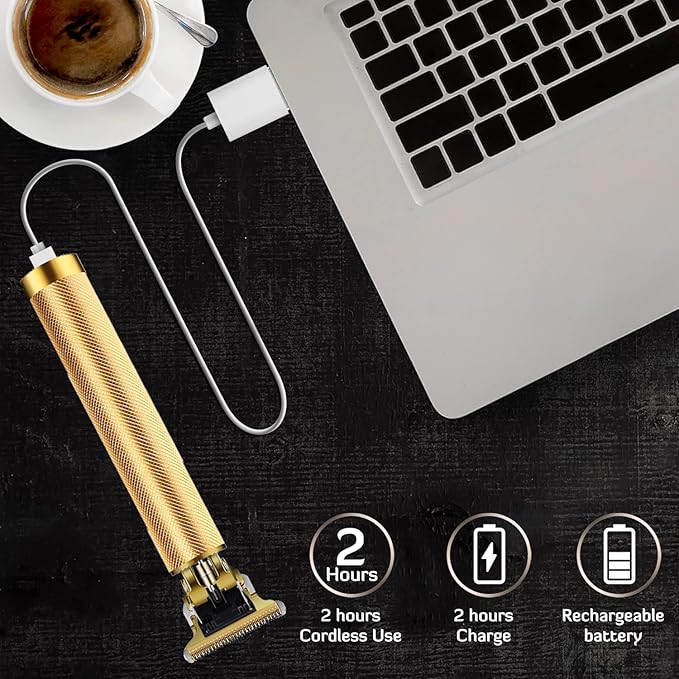 Hair Clippers for Men, Hair Trimmer T Blade Trimmer Zero Gapped Trimmer, Cordless Rechargeable Beard Trimmer Shaver Hair Cutting Kit with Ear Spoon Tool Set (Gold)