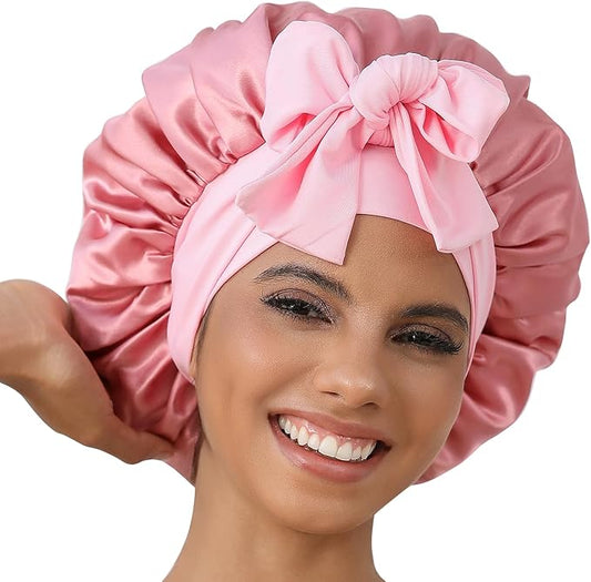 GDTOGRT Satin Silk Bonnet for Sleeping Women - Double Layer Sleep Hair Bonnets Caps for Curly Braid Hair with Tie Band