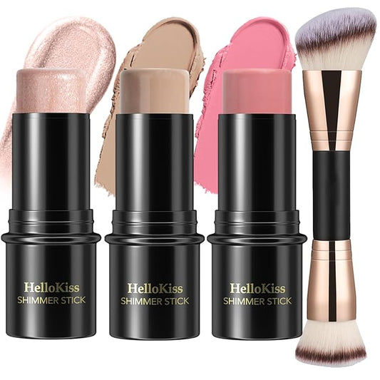 3 Pcs Cream Contour Stick Makeup Kit, Shades with Highlighter, Blush and Bronzer Contour Stick for Sculpt the Cheeks, Waterproof, Matte & Dewy Finish (Universal,#03+#08+#13)