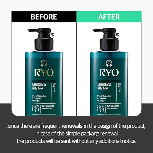 RYO Deep Cleansing Shampoo with Korean Ginseng & Caffeine - Cooling and Refreshing for Oily Scalp, Hair Loss Care, Anti-Dandruff, Sebum Control, 16 Fl Oz.