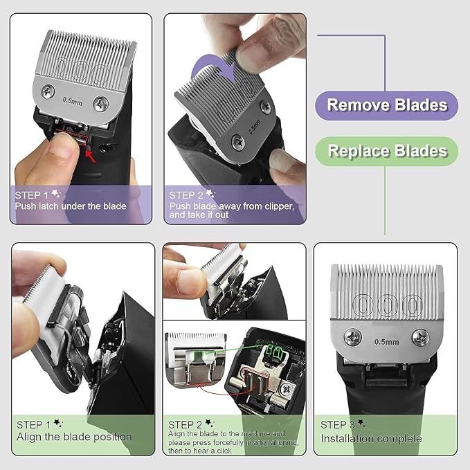 Professional Detachable Replacement Ceramic Blades set,compatible with oster Classic 76/Star-Teq/Power-Teq andi A*dis AGC,BDC,BGC,MBG Series Clippers (2#+1-1/2+3-1/2(3 pcs))