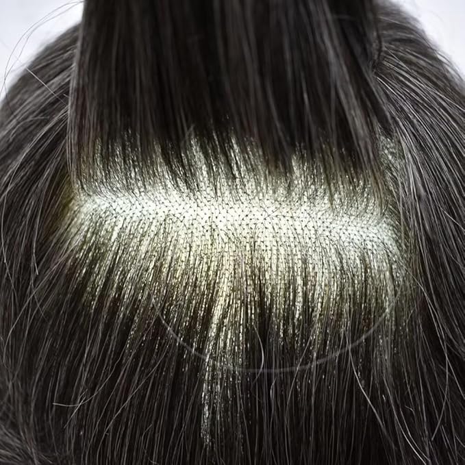 Toupee for Men French Lace Human Hair Replacement Systems Lace Center with Poly Around Hair Piece Mens Toupee Hair Units for Man V-Looped Front Male Hair Units 6"X8" #1B30