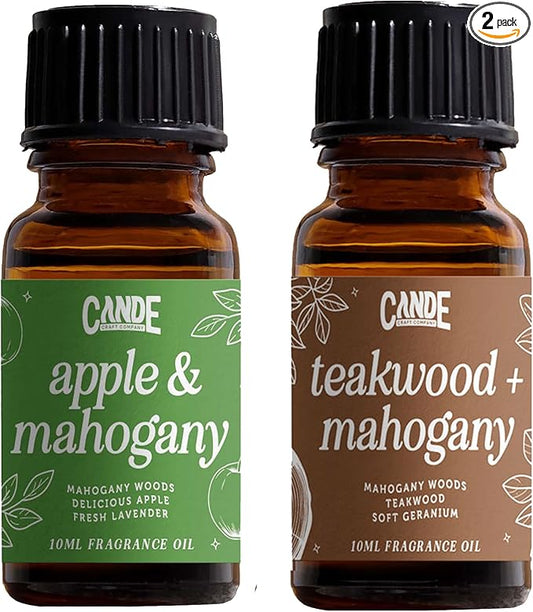 CANDECraftCo Premium Fragrance Oil – Diffuser Oils Fragrances Scented for Home, Candle Soap Making Supplies, Aromatherapy Blends for House (0.34 Fl Oz) (2-Pack, Teakwood & Mahogany + Apple & Mahogany)