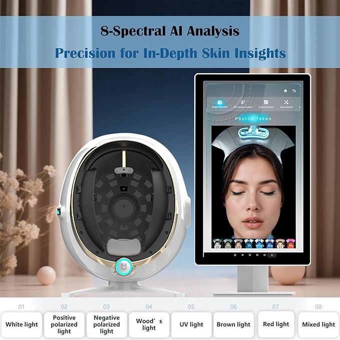 Skin Analysis Machine Professional - 21.5" HD Display, AI-Powered Facial Scanner for Salons & Spas,Product recommendations, 8-Spectral Imaging (Acne/Pigmentation/Wrinkle Detection), Multi-Language
