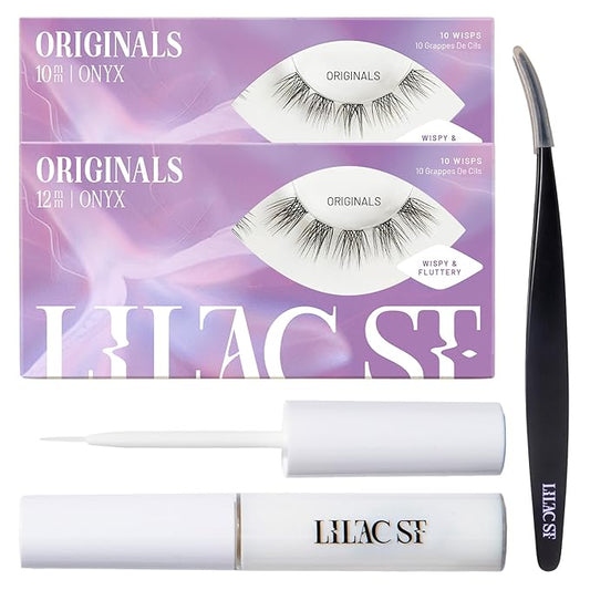 Lilac St - Originals Starter Kit - Includes Natural Faux Eyelash Clusters (10mm & 12mm), Clear Lash Glue, & Lash Applicator - Lightweight & Lifelike - Lasts 10 Days - Cruelty Free, Vegan - 20 Lashes