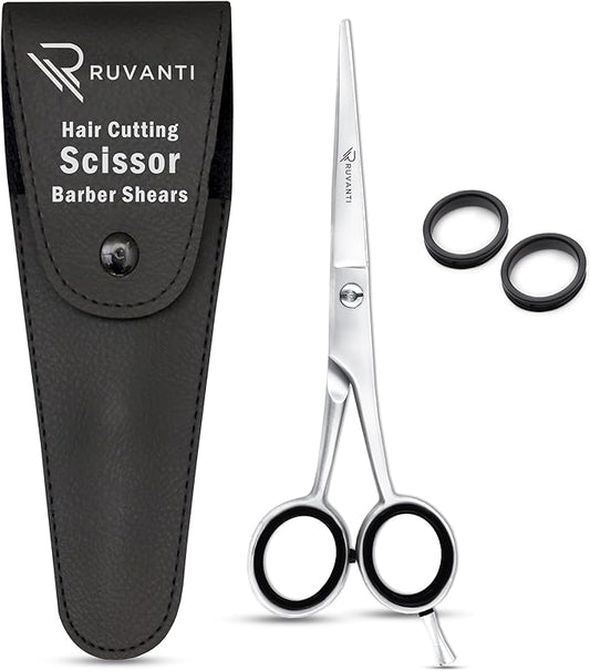 Ruvanti Hair Cutting Scissors - Professional Barber Shears For Salon & Home Use, Sharp Durable Stainless Steel Blades, Comfortable Grip Handles, Includes Case - Tijeras De Peluquería Profesional