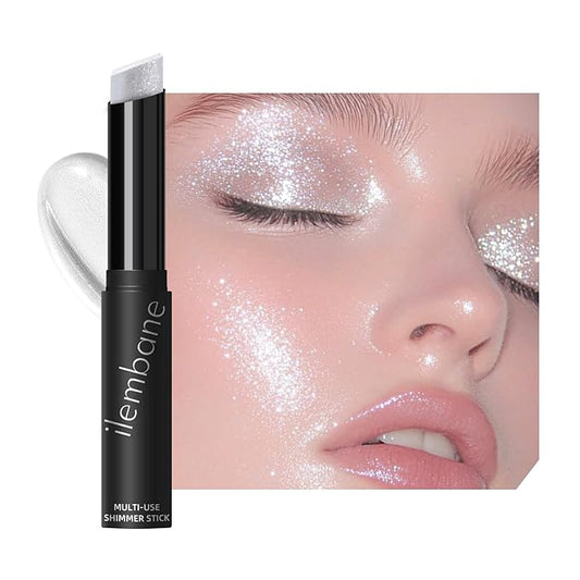 Silver White Shimmer Stick for Eyes, Lips, Face and Body Cream Highlight Eyeshadow, Multi-Use Diamond Like Shine, Moisturizing Formula Sheer Finish (Frost Beam)