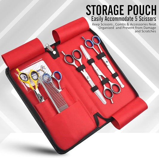 Leather 5 Scissor & Shear Storage Case for Hairstylist - Hairdresser -Scissor Holder Perfect for home-saloon use (Black)