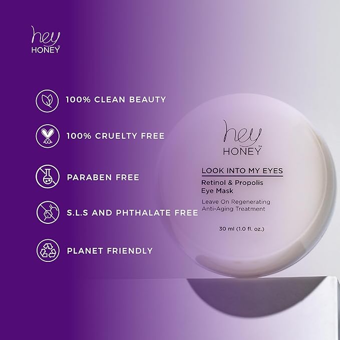 Hey Honey Look Into My Eyes Retinol, Peptide & Propolis Eye Mask for Wrinkle Reduction, Fine Line Smoothing Hydration Overnight Firming Under-Eye Treatment for Brighter, Youthful-Looking Eyes | 1 Oz