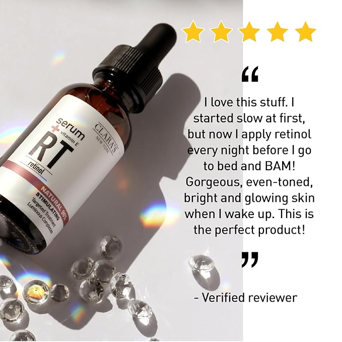 CLARA'S NEW YORK Retinol Facial Serum with Vitamin E – Hydrating, Firming & Skin-Supportive – 30ml / 1 Fl Oz – Made in US