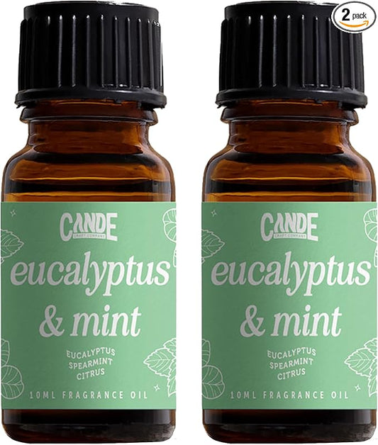 CANDECraftCo Premium Fragrance Oil – Diffuser Oils Fragrances Scented for Home, Candle Soap Making Supplies, Aromatherapy Blends for House (0.34 Fl Oz) (2-Pack, Eucalpytus & Mint)