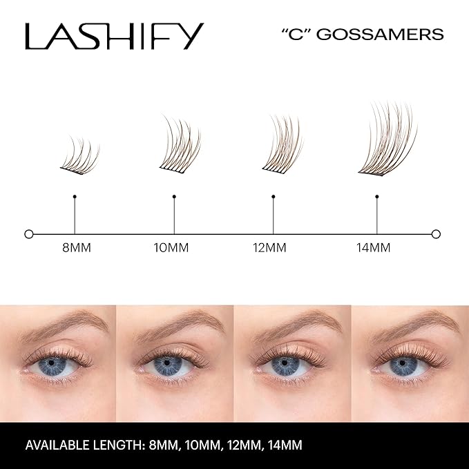 Lashify Curl 14mm Gossamer Eyelash Extensions Refill, Ash Color, DIY False Lashes for a Natural Look