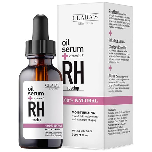 CLARA'S NEW YORK Rosehip Facial Serum with Vitamin E – Hydrating, Lightweight, Smoothing Skin – Made in USA, 30ml (1 Fl Oz)