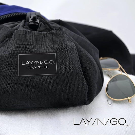 Lay-n-Go Drawstring Toiletry Bag - Water-Resistant 4-In-1 Lay Flat Toiletry Bag - Durable, Easy-To-Clean Travel - For Men & Women - Machine Washable & Compact (20", Black)