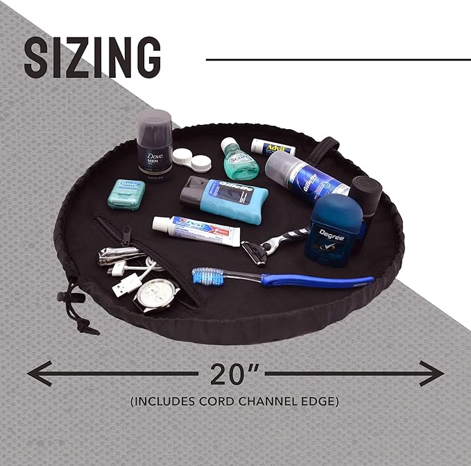 Lay-n-Go Drawstring Toiletry Bag - Water-Resistant 4-In-1 Lay Flat Toiletry Bag - Durable, Easy-To-Clean Travel - For Men & Women - Machine Washable & Compact (20", Black)