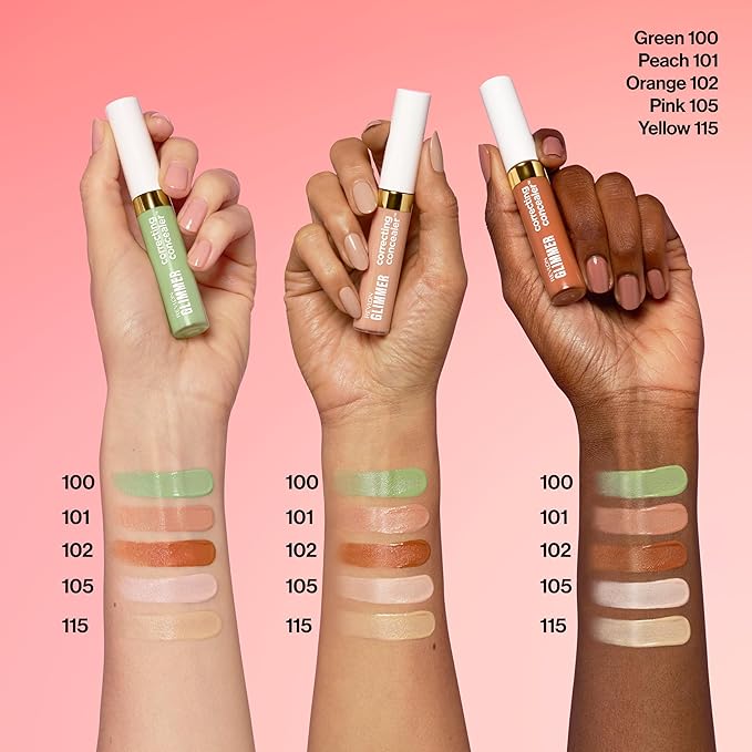 Revlon Glimmer Correcting Concealer, Liquid Under Eye Makeup, Made with Caffeine, Vitamin C, & Stevioside, 101 Peach, 0.3 fl oz