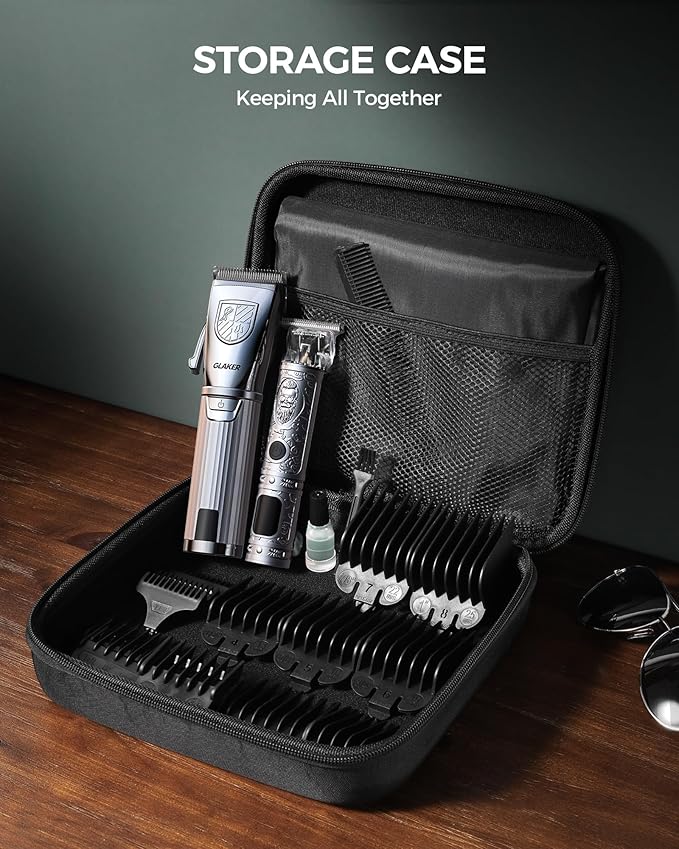 GLAKER Hair Clippers for Men,Professional Mens Hair Clippers Cordless Clippers for Hair Cutting,Precision Trimmer Kit Zero Gap Trimmer with LED Display 15 Guide Combs (Silver)