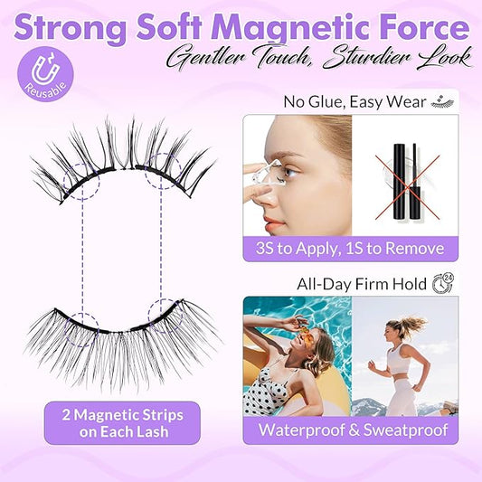 Bepholan Soft Magnetic Lashes with Applicator,No Glue Needed Reusable Magnetic Eyelashes Natural Look Easy to Wear and Remove Waterproof Cruelty-free False Eyelashes（RC01）