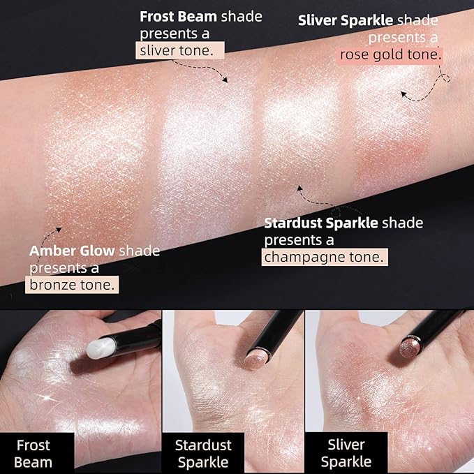 Silver White Shimmer Stick for Eyes, Lips, Face and Body Cream Highlight Eyeshadow, Multi-Use Diamond Like Shine, Moisturizing Formula Sheer Finish (Frost Beam)