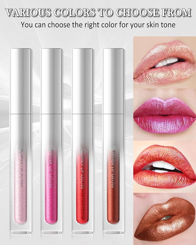 Diamond Red Brown Lip Gloss, Matte Metallic Shimmer Non-Stick Lipgloss, Long-Lasting Waterproof Smudge Proof Liquid Lipstick, Sparkle Lip Tint Stain, Thanksgiving Makeup Gift for Women Girl-05