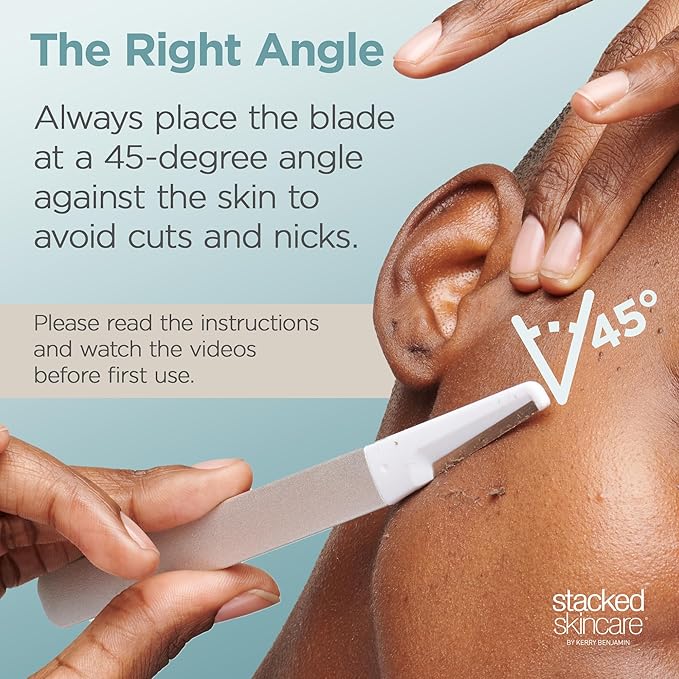 StackedSkincare Dermaplaning Kit for Face - At Home Dermaplaning Tool with Comfort Handle, 3 Replaceable Blades + 3 Precision Blades - Exfoliates, Removes Peach Fuzz, Softens Skin, 7 Count