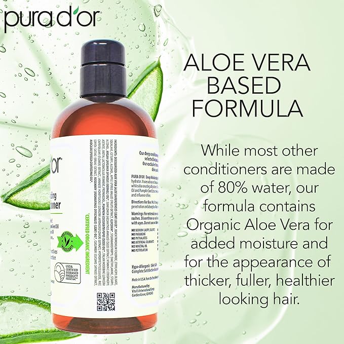 PURA D'OR Deep Moisturizing Biotin Conditioner Thickens, Softens, & Moisturizes Dry, Frizzy, Damaged Hair w/Argan Oil, Pumpkin, Rosemary, Honeysuckle, Vitamin E, Men & Women, 16oz