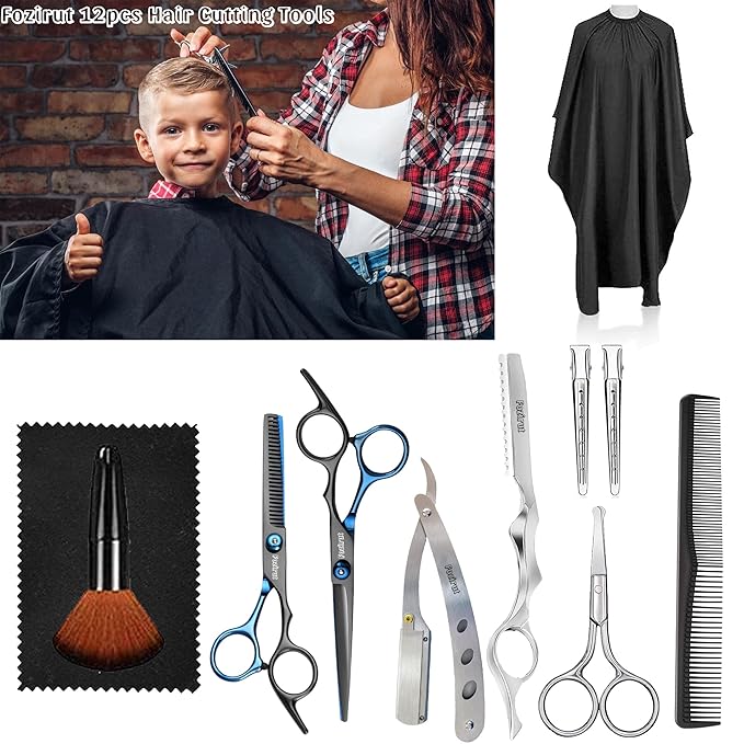 Hair Cutting Scissors Barber Shears Kit, Fozirut Professional Hair Trimming Scissors Thinning Shears Set, Salon Hairdresser Scissors Blending Shears Haircut Kit, Barber Accessories Haircutting Tools