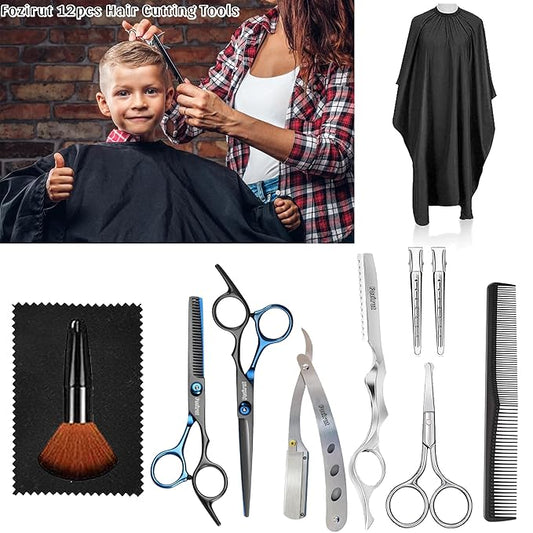 Hair Cutting Scissors Barber Shears Kit, Fozirut Professional Hair Trimming Scissors Thinning Shears Set, Salon Hairdresser Scissors Blending Shears Haircut Kit, Barber Accessories Haircutting Tools